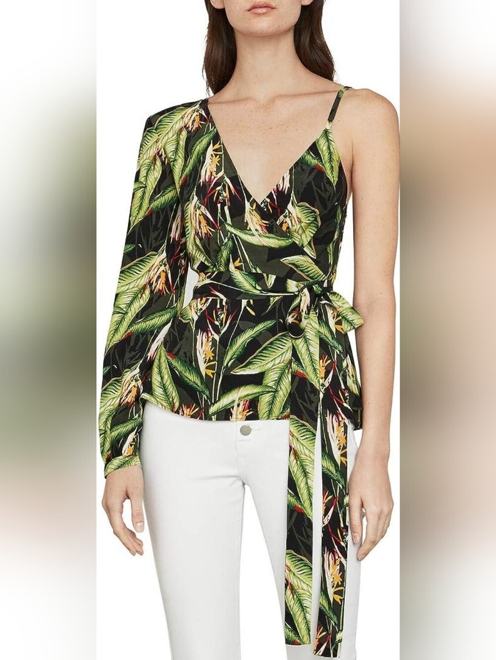 NWOT! BCBG Fall Y2k Jungle Glam Blouse Women's Floral Wrap Party Club Top XXS